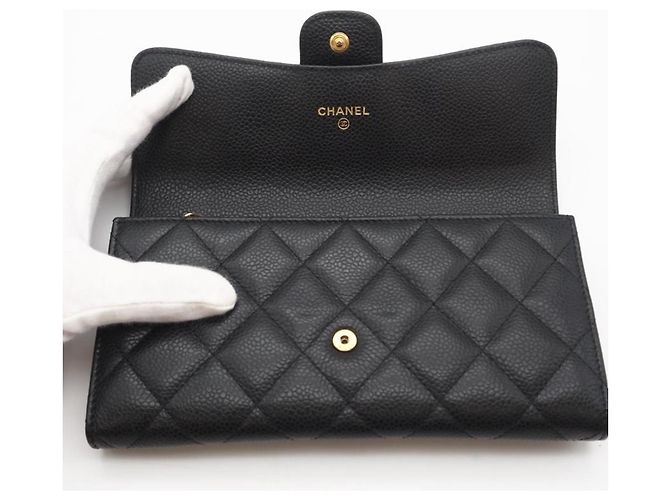 Cartera Clásica Larga de Caviar Matelassé Chanel Negro Burdeos - vista 9