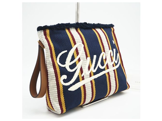 GUCCI Embroidered Canvas Large Pouch Multiple colors Navy blue - view 2