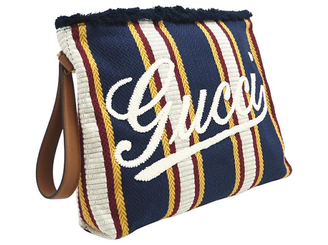 GUCCI Embroidered Canvas Large Pouch Multiple colors Navy blue - view 3