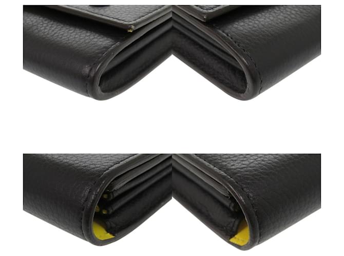 Céline Celine Large Flap Multi-Function Leather Long Wallet Black Yellow - view 3