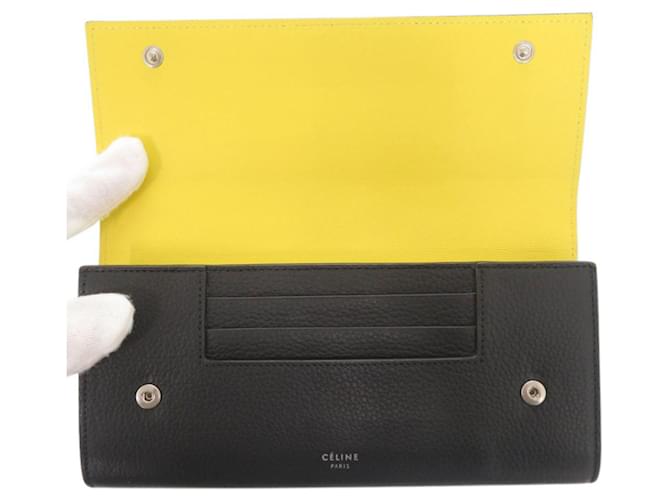 Céline Celine Large Flap Multi-Function Leather Long Wallet Black Yellow - view 4