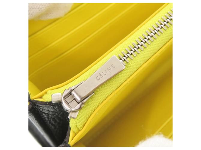 Céline Celine Large Flap Multi-Function Leather Long Wallet Black Yellow - view 7