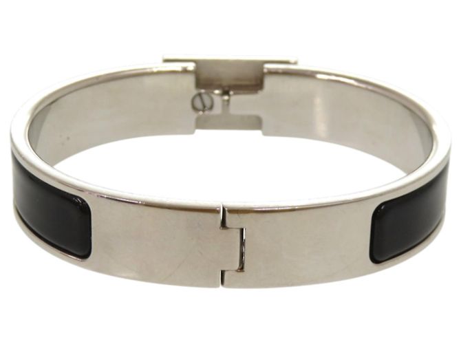 Bracciale in metallo smaltato Click Aneau di Hermès Nero Argento - vista 2