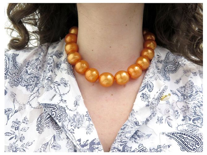 CHANEL BAROCKE PERLEN-HALSKETTE 1986 Orange - Ansicht 9