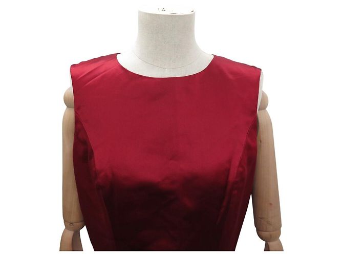 VESTIDO SIN MANGAS CHANEL BOTÓN GRIPOIX P37348 M 40 SEDA ROJA 5900E - vista 2