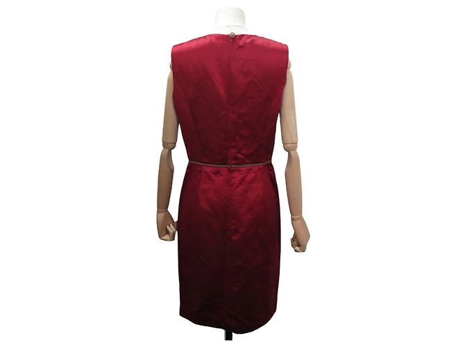 VESTIDO SIN MANGAS CHANEL BOTÓN GRIPOIX P37348 M 40 SEDA ROJA 5900E - vista 3