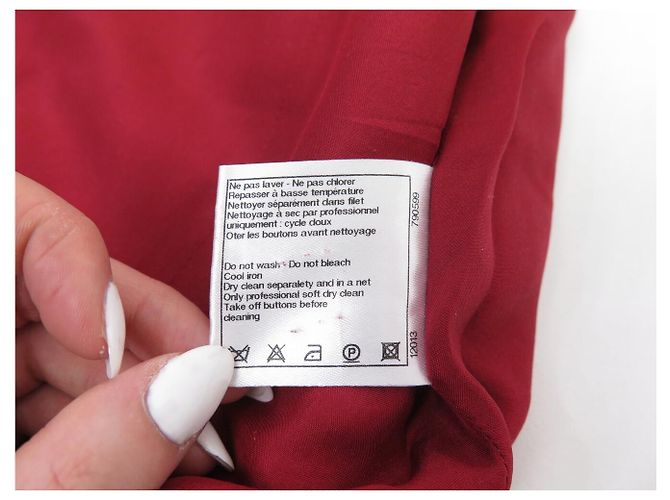 VESTIDO SIN MANGAS CHANEL BOTÓN GRIPOIX P37348 M 40 SEDA ROJA 5900E - vista 8