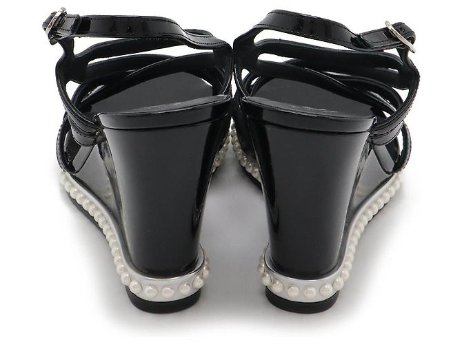 Timeless Chanel Lackleder Wedge Sandalen Schwarz - Ansicht 3