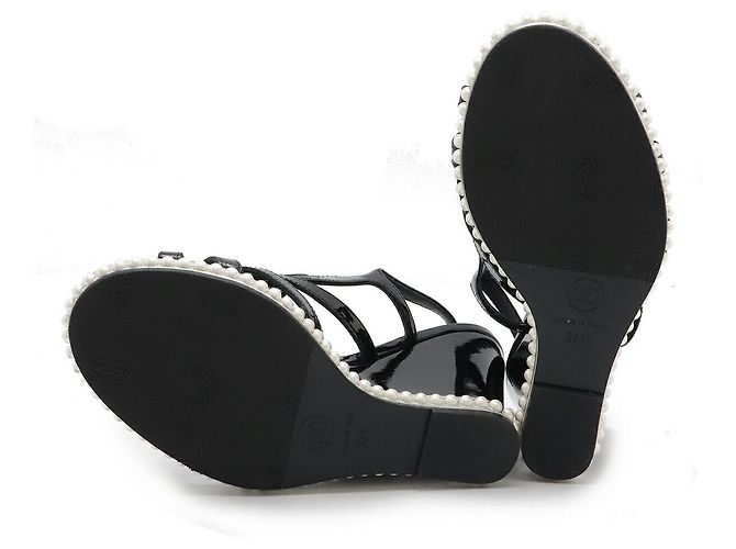 Timeless Chanel Lackleder Wedge Sandalen Schwarz - Ansicht 5