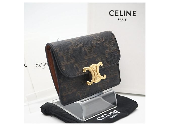 Céline Portacarte in tela Celine Triomphe Marrone - vista 2