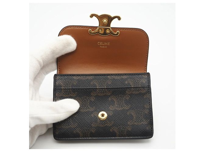 Céline Portacarte in tela Celine Triomphe Marrone - vista 8
