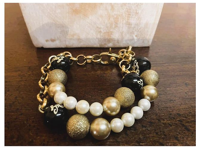 Bracciale catena doppia DOLCE & GABBANA con perle bianche, oro, nere Nero D'oro - vista 10