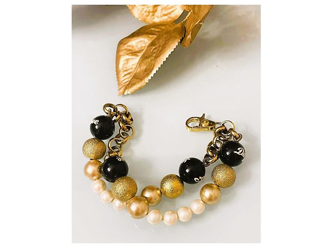 Bracciale catena doppia DOLCE & GABBANA con perle bianche, oro, nere Nero D'oro - vista 12