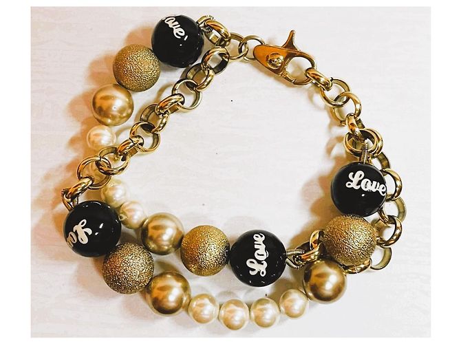 Bracciale catena doppia DOLCE & GABBANA con perle bianche, oro, nere Nero D'oro - vista 2