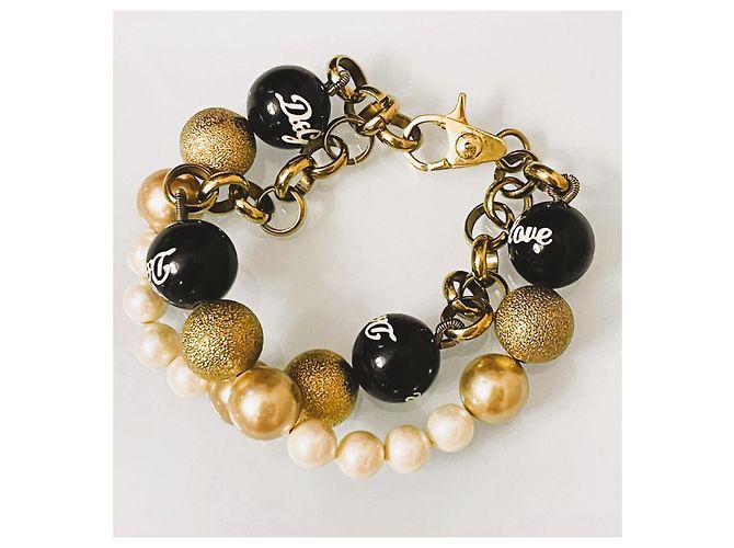 Bracciale catena doppia DOLCE & GABBANA con perle bianche, oro, nere Nero D'oro - vista 6