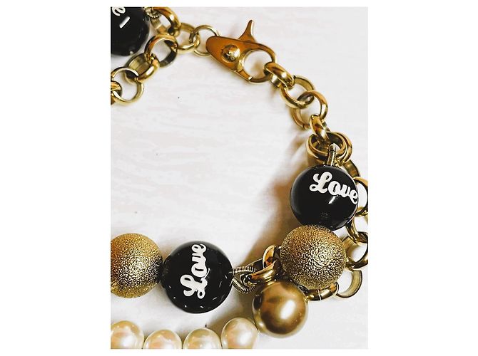 Bracciale catena doppia DOLCE & GABBANA con perle bianche, oro, nere Nero D'oro - vista 7