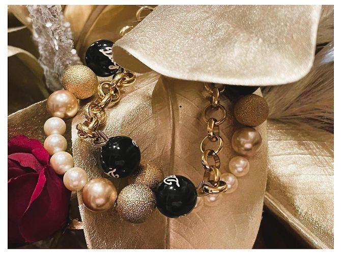 Bracciale catena doppia DOLCE & GABBANA con perle bianche, oro, nere Nero D'oro - vista 8