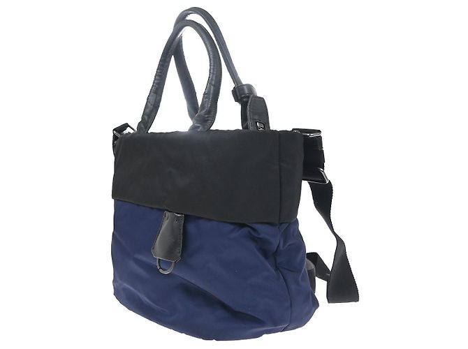 Prada Tote Doppio Convertibile Tessuto Piccolo Nero - vista 3