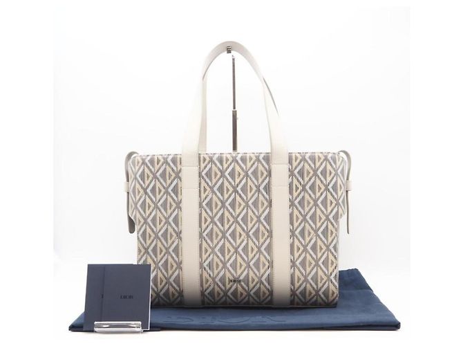 Bolsa tote de couro cinza e branco Christian Dior Marrom - vista 2