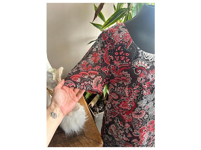 Autre Marque Robe longue à imprimé floral Noir Blanc Rouge Gris - vue 2