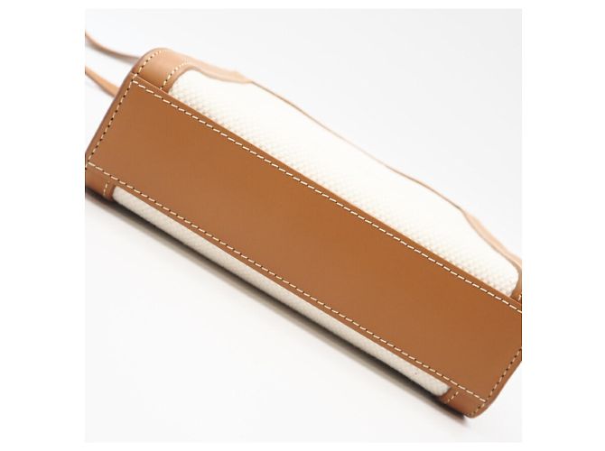 Céline Borsa a spalla cabas verticale mini in tela Celine Marrone Bianco - vista 7