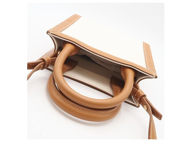 Céline Borsa a spalla cabas verticale mini in tela Celine Marrone Bianco - vista 8