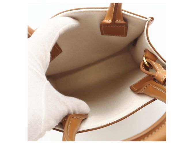 Céline Borsa a spalla cabas verticale mini in tela Celine Marrone Bianco - vista 9
