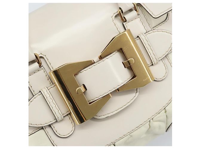 Borsa a mano in pelle bianca e oro GUCCI 189883 Auth ka2690 Bianco D'oro - vista 14
