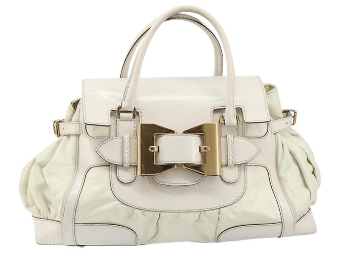 Borsa a mano in pelle bianca e oro GUCCI 189883 Auth ka2690 Bianco D'oro - vista 2