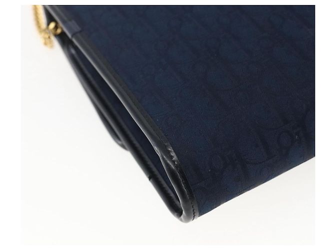 Borsa a spalla in tela Trotter Christian Dior blu navy oro Auth fm5213 - vista 13