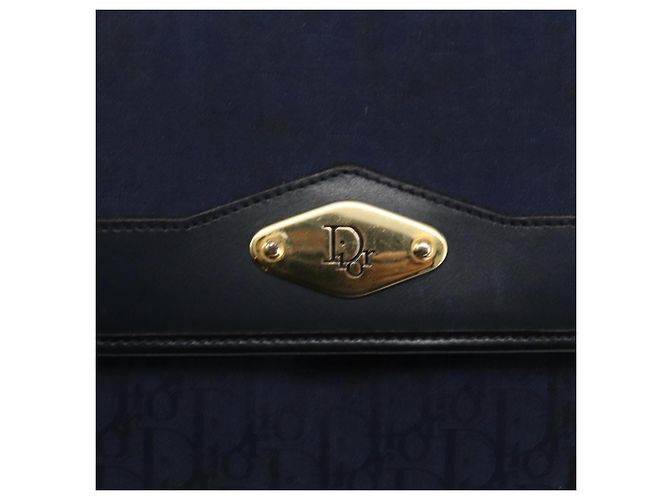 Borsa a spalla in tela Trotter Christian Dior blu navy oro Auth fm5213 - vista 14
