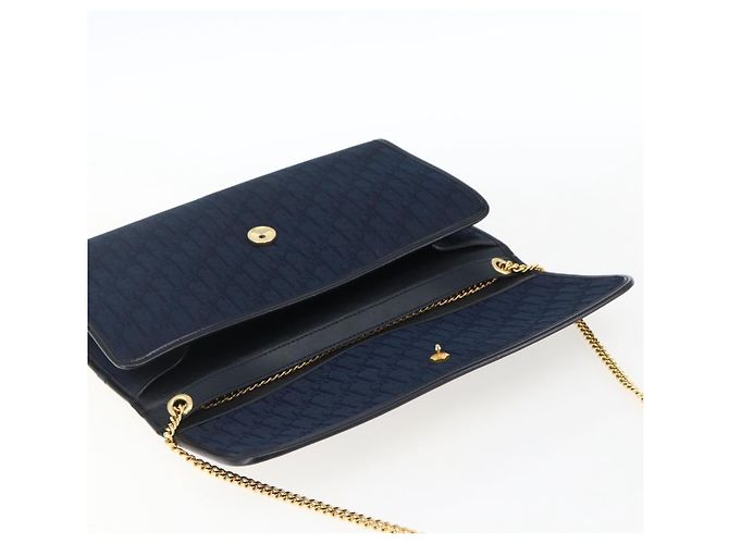 Borsa a spalla in tela Trotter Christian Dior blu navy oro Auth fm5213 - vista 15