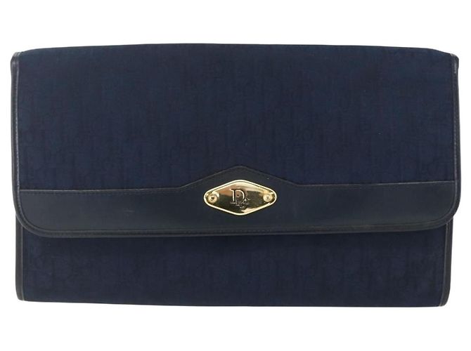 Borsa a spalla in tela Trotter Christian Dior blu navy oro Auth fm5213 - vista 2