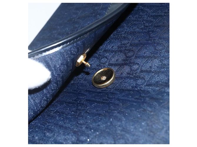 Borsa a spalla in tela Trotter Christian Dior blu navy oro Auth fm5213 - vista 20