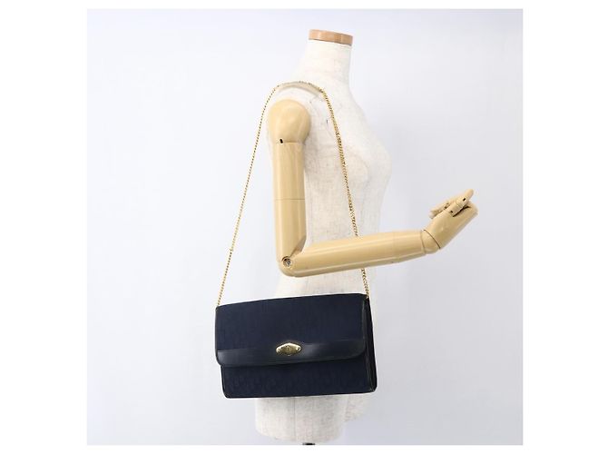 Borsa a spalla in tela Trotter Christian Dior blu navy oro Auth fm5213 - vista 22