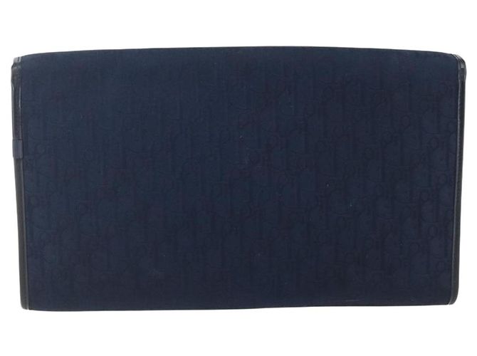 Borsa a spalla in tela Trotter Christian Dior blu navy oro Auth fm5213 - vista 3