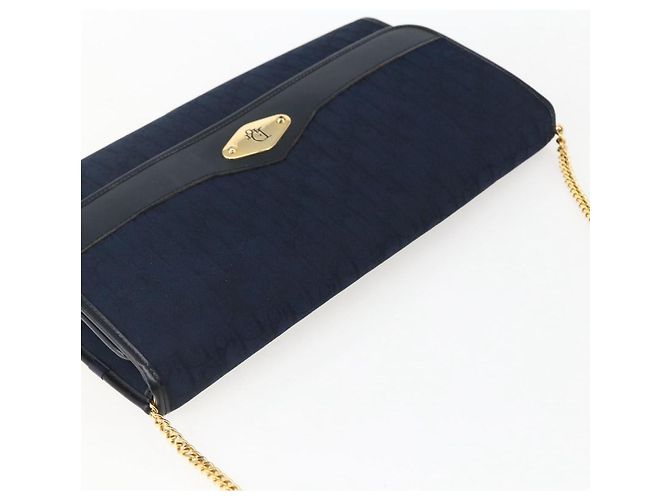 Borsa a spalla in tela Trotter Christian Dior blu navy oro Auth fm5213 - vista 6