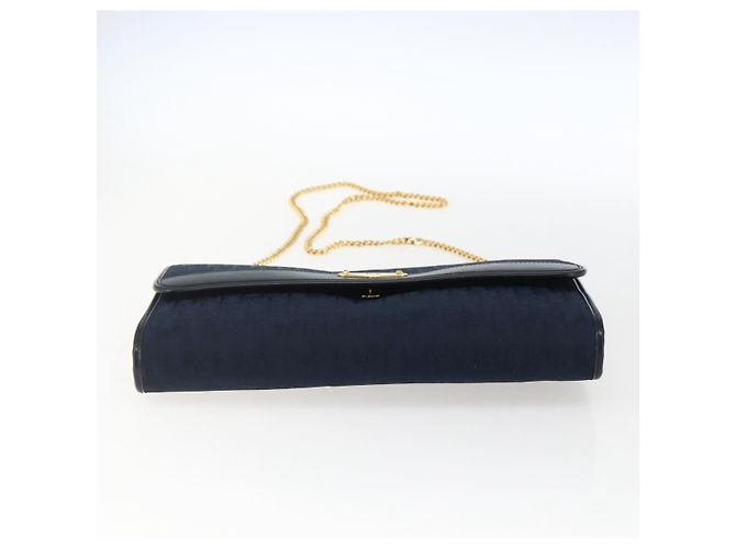 Borsa a spalla in tela Trotter Christian Dior blu navy oro Auth fm5213 - vista 9