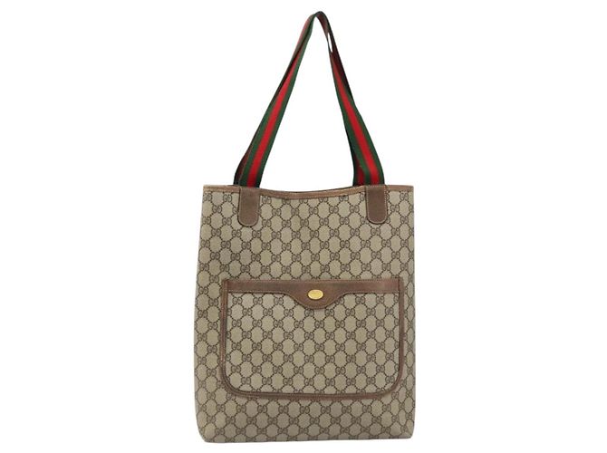 Borsa tote Gucci GG Supreme Web Sherry Line in PVC beige e oro 39 02 003 Auth BA10068 D'oro - vista 2
