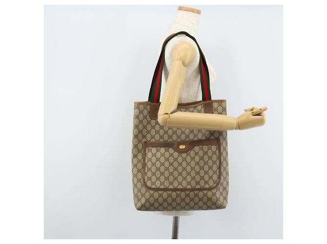 Borsa tote Gucci GG Supreme Web Sherry Line in PVC beige e oro 39 02 003 Auth BA10068 D'oro - vista 21