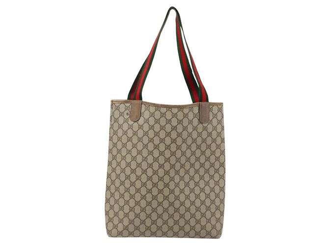 Borsa tote Gucci GG Supreme Web Sherry Line in PVC beige e oro 39 02 003 Auth BA10068 D'oro - vista 3