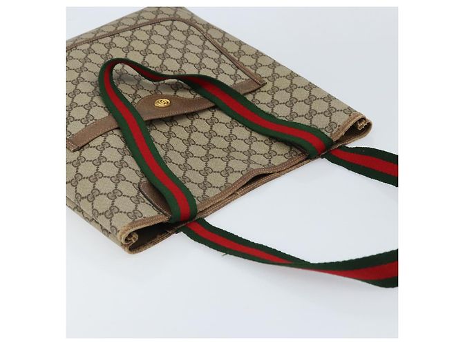 Borsa tote Gucci GG Supreme Web Sherry Line in PVC beige e oro 39 02 003 Auth BA10068 D'oro - vista 6