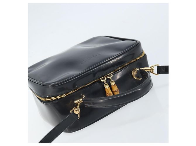 Borsa a mano Vanity Bamboo GUCCI in vernice 2way blu navy oro 000 3270 0323 Auth BA10568 D'oro - vista 6