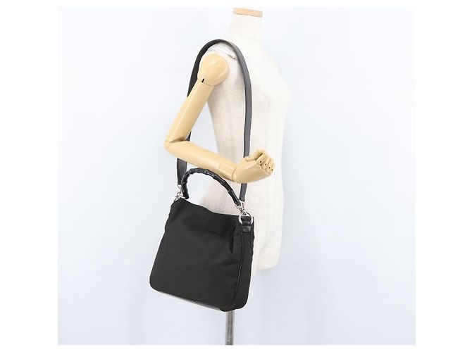 Borsa a mano in nylon Gucci Bamboo 2way Nera Argento 001 1638 3754 Auth ep13341 Nero - vista 23