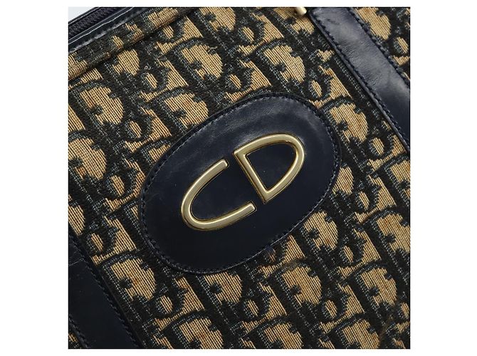 Borsa a mano in tela Trotter Christian Dior blu navy e oro Auth LNZ006 D'oro - vista 14