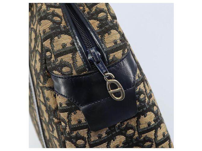 Borsa a mano in tela Trotter Christian Dior blu navy e oro Auth LNZ006 D'oro - vista 15