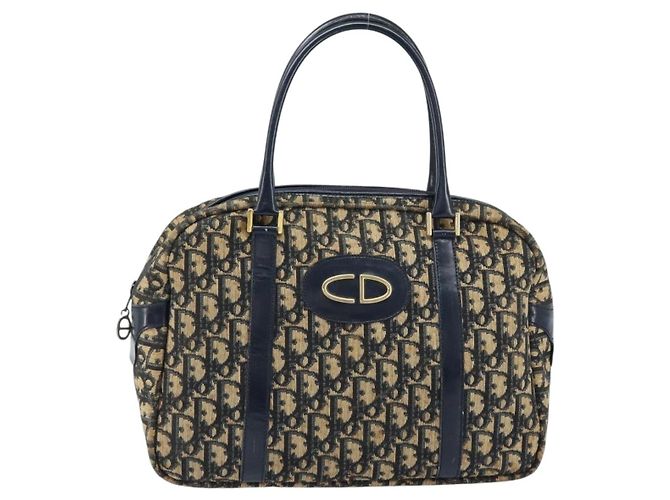 Borsa a mano in tela Trotter Christian Dior blu navy e oro Auth LNZ006 D'oro - vista 2