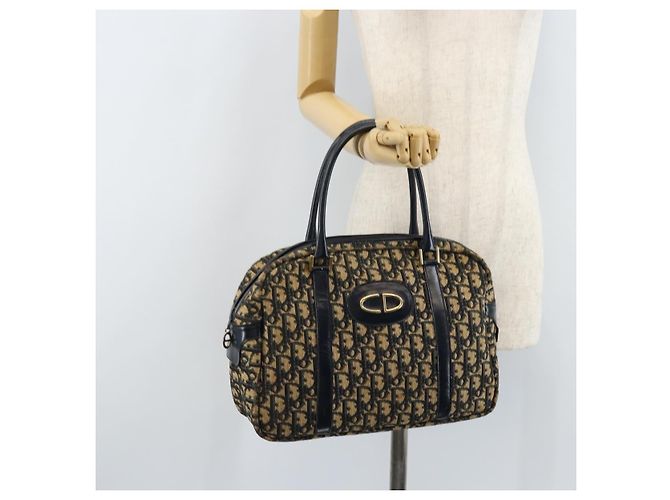 Borsa a mano in tela Trotter Christian Dior blu navy e oro Auth LNZ006 D'oro - vista 22