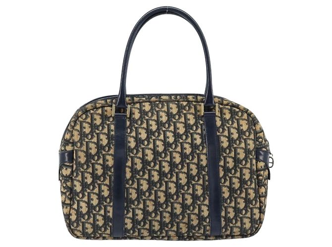 Borsa a mano in tela Trotter Christian Dior blu navy e oro Auth LNZ006 D'oro - vista 3