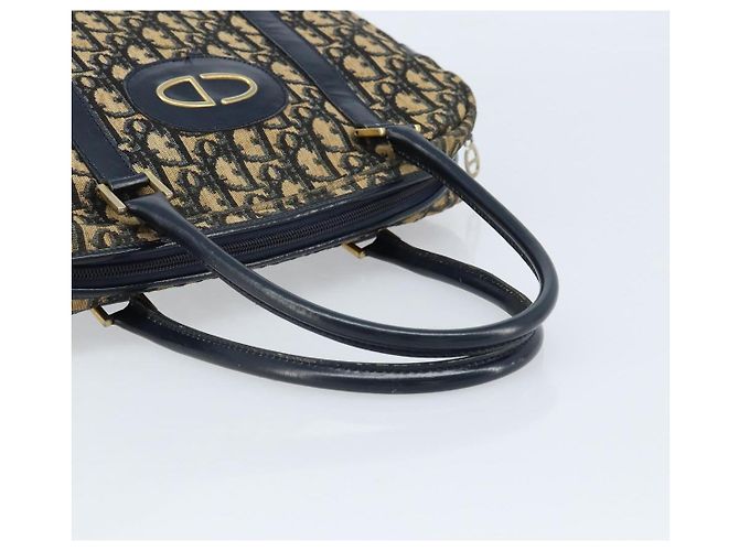 Borsa a mano in tela Trotter Christian Dior blu navy e oro Auth LNZ006 D'oro - vista 7